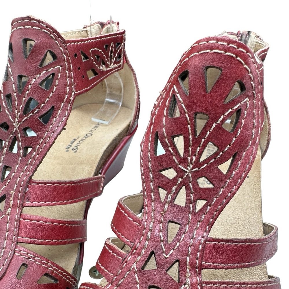 Earth Origins Kingsley Red Leather Boho Comfort Wedge Ankle Strap Sandals 8.5 - Picture 4 of 16